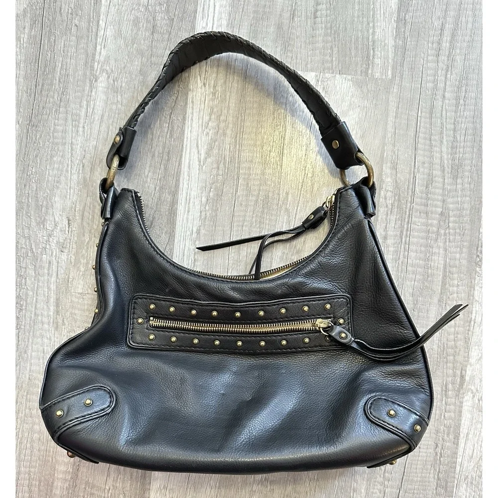Black Michael Kors Ashbury Pebbled‎ Leather Shoulder Bag Hobo Purse Gold